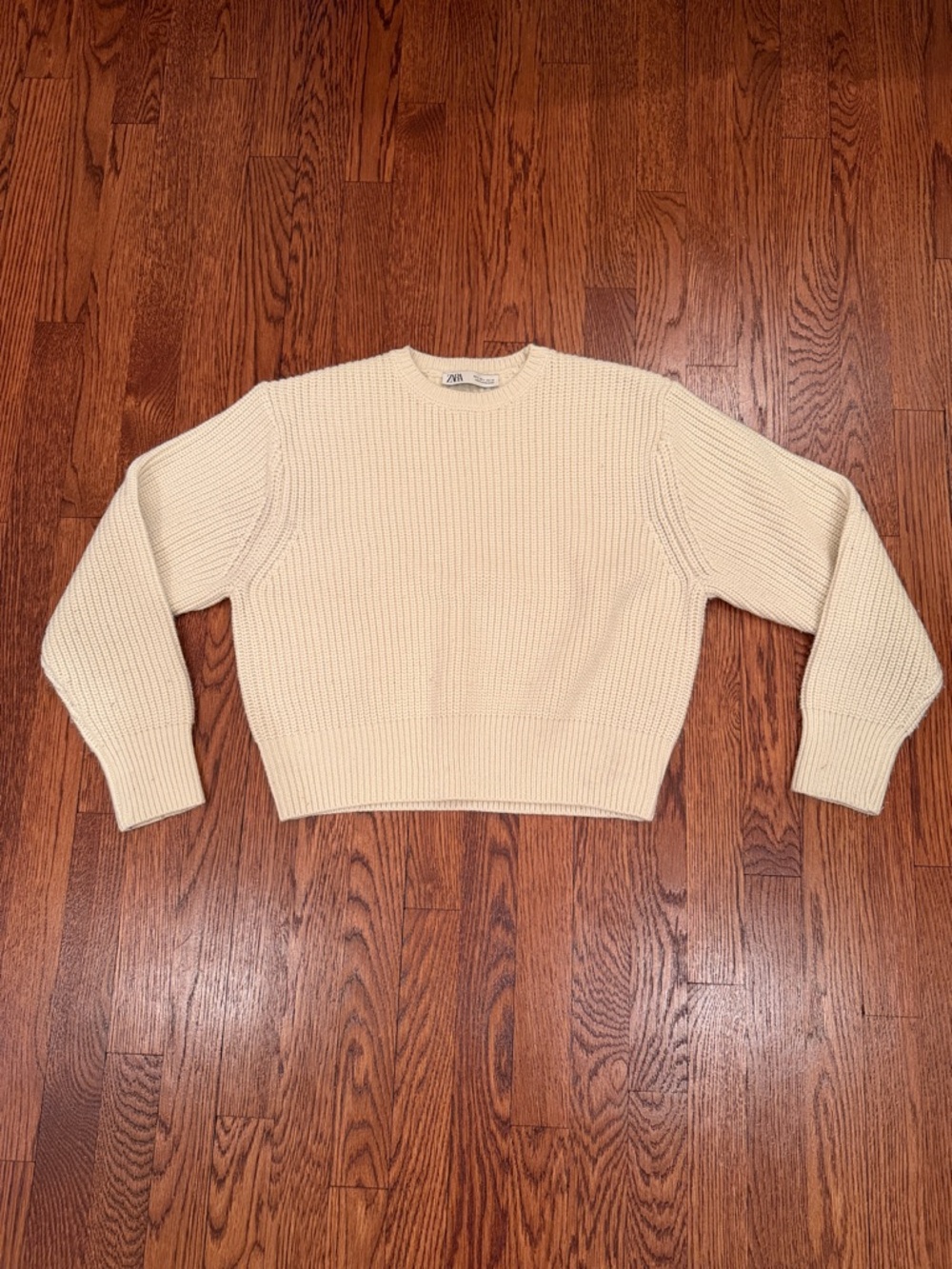 ZARA Cream Ribbed Crew Sweater